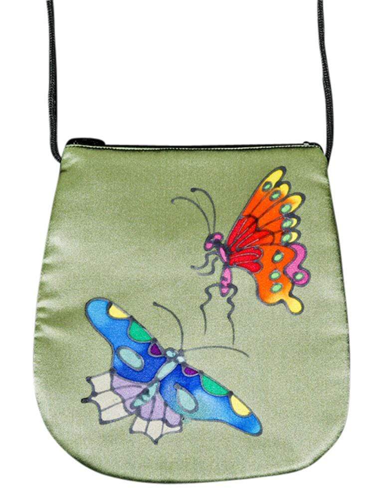 Invisible World Perfume Bags Gray Green Hand Painted Silk Perfume Bag - Butterfly