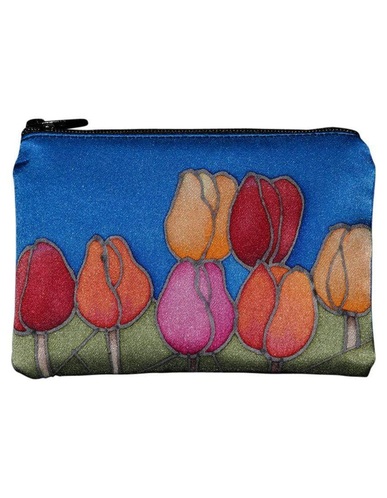 Invisible World Change Purse Hand-Painted Silk Change Purse - Tulips Blue