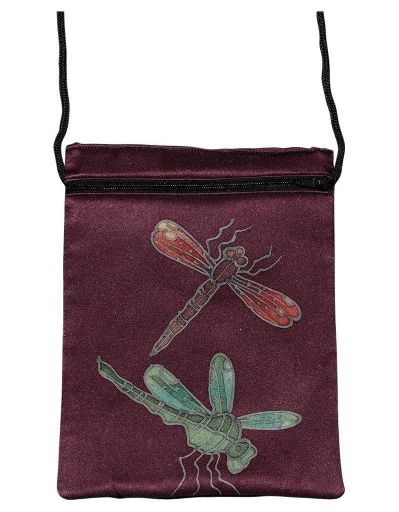 Invisible World Silk Bags Hand-Painted Silk Passport Bag - Dragonfly Burgundy