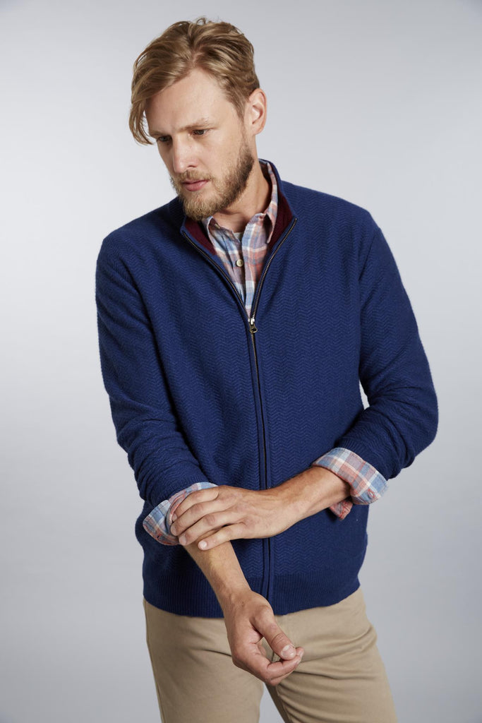 Herringbone Texture Men's Cashmere Cardigan Sweater