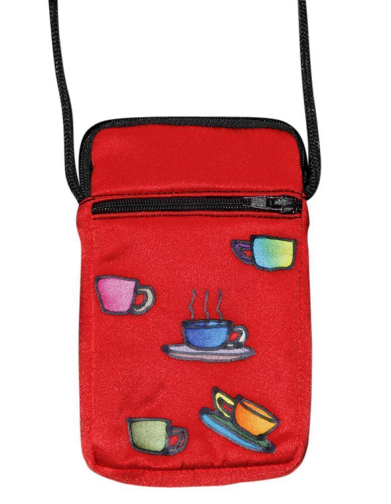 Invisible World Cell phone bag Hot Red Hand-Painted Silk Cell Phone Mini-Purse - Cups