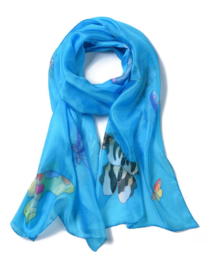 Invisible World Silk Scarves Long Hand Painted Silk Scarf - Butterfly