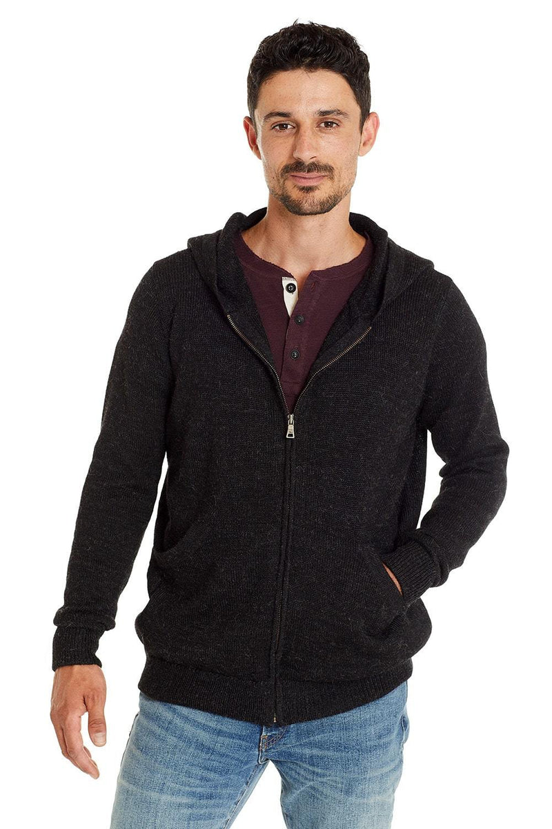 Men s Alpaca Hoodie Premium Full Zip Cardigan with Hood and