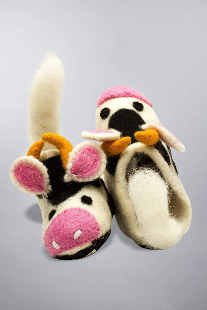 Invisible World Kids Slippers Wool Felt Baby and Kids' Slippers - Cow