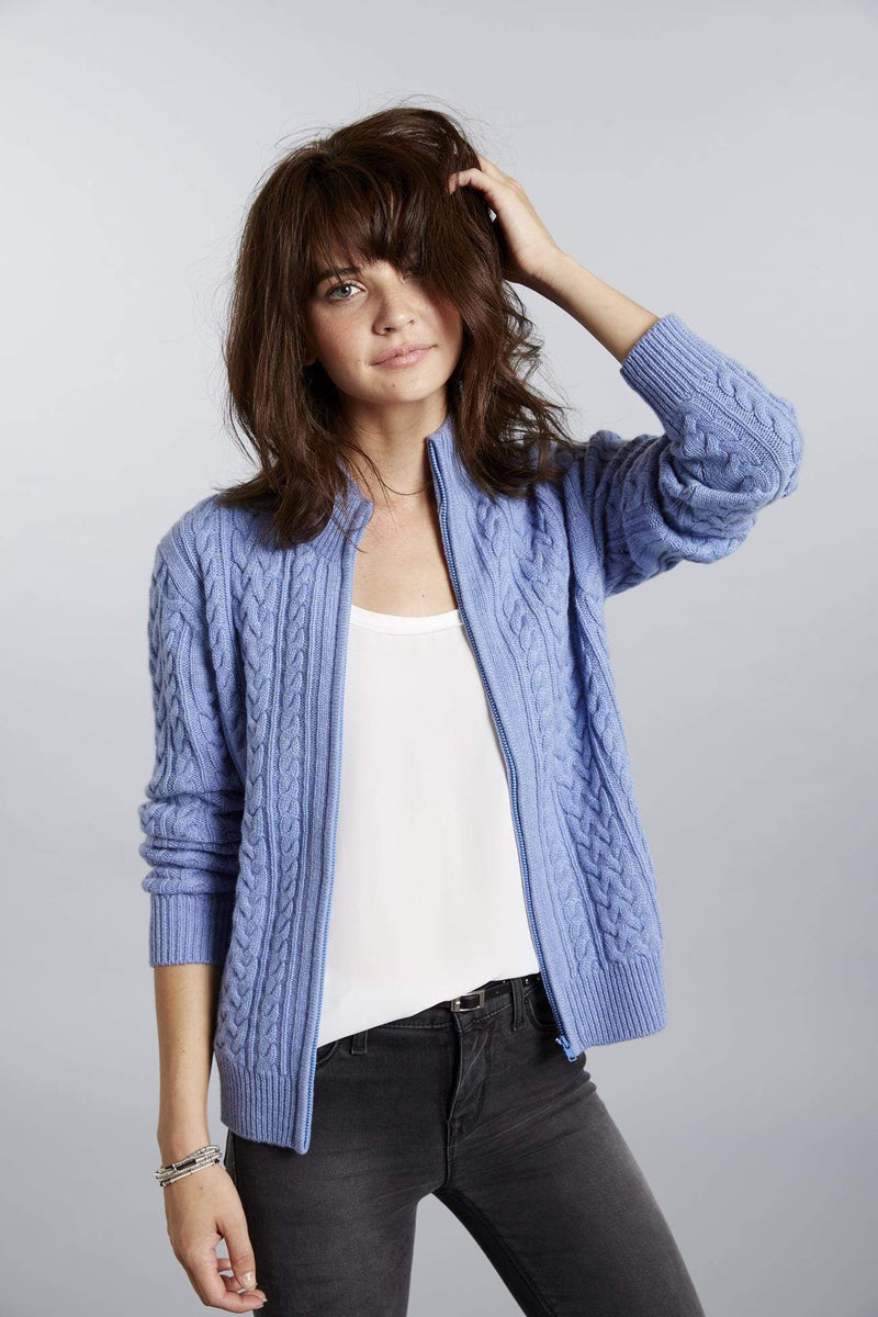 Women's Cable Knit Cashmere Cardigan Sweater - Premium Weight Full