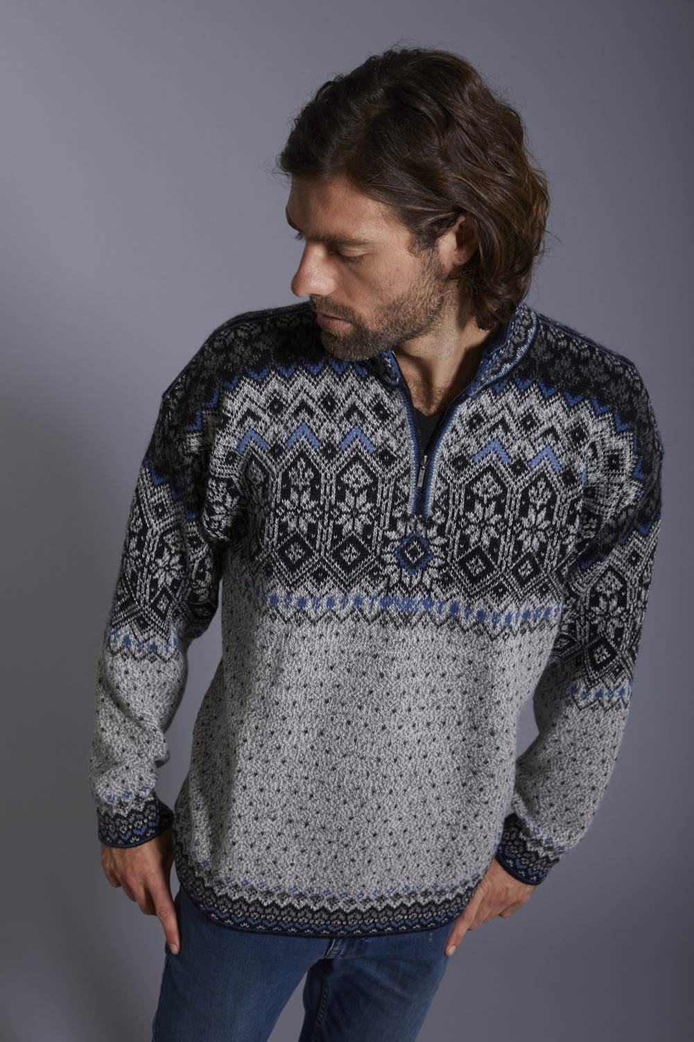 Sigurd Norwegian Sweater; Quarter-zip men's alpaca sweater
