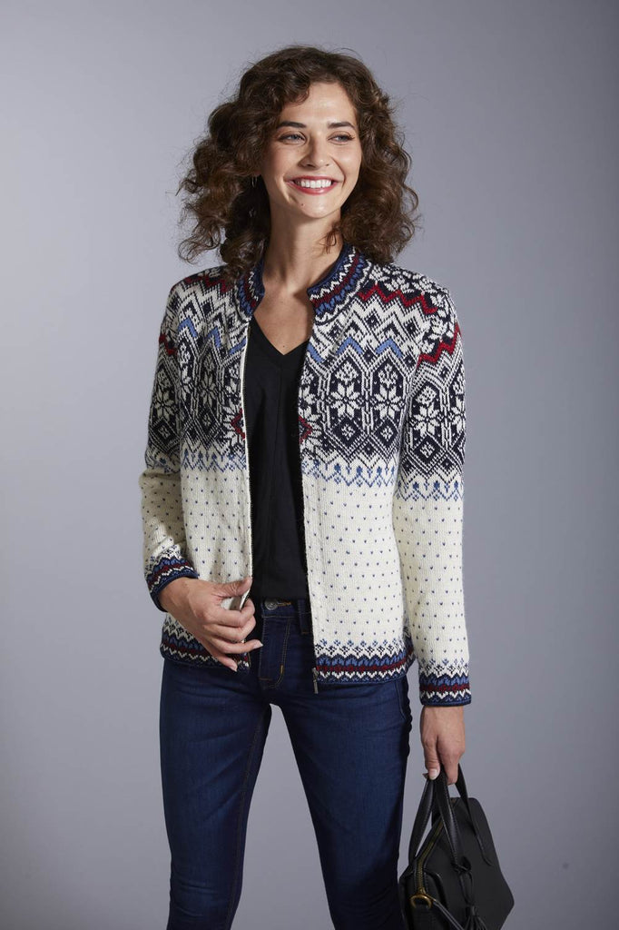 Astrid Embroidered Alpaca Nordic Sweater - Women's Zip Alpaca Cardigan ...