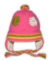 Invisible World Discontinued Children's Hat Pink Flower Wool Chullo