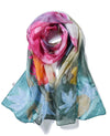 Invisible World Silk Scarves, USA Deluxe Long Hand Painted Satin Silk Scarf Spring Bouquet