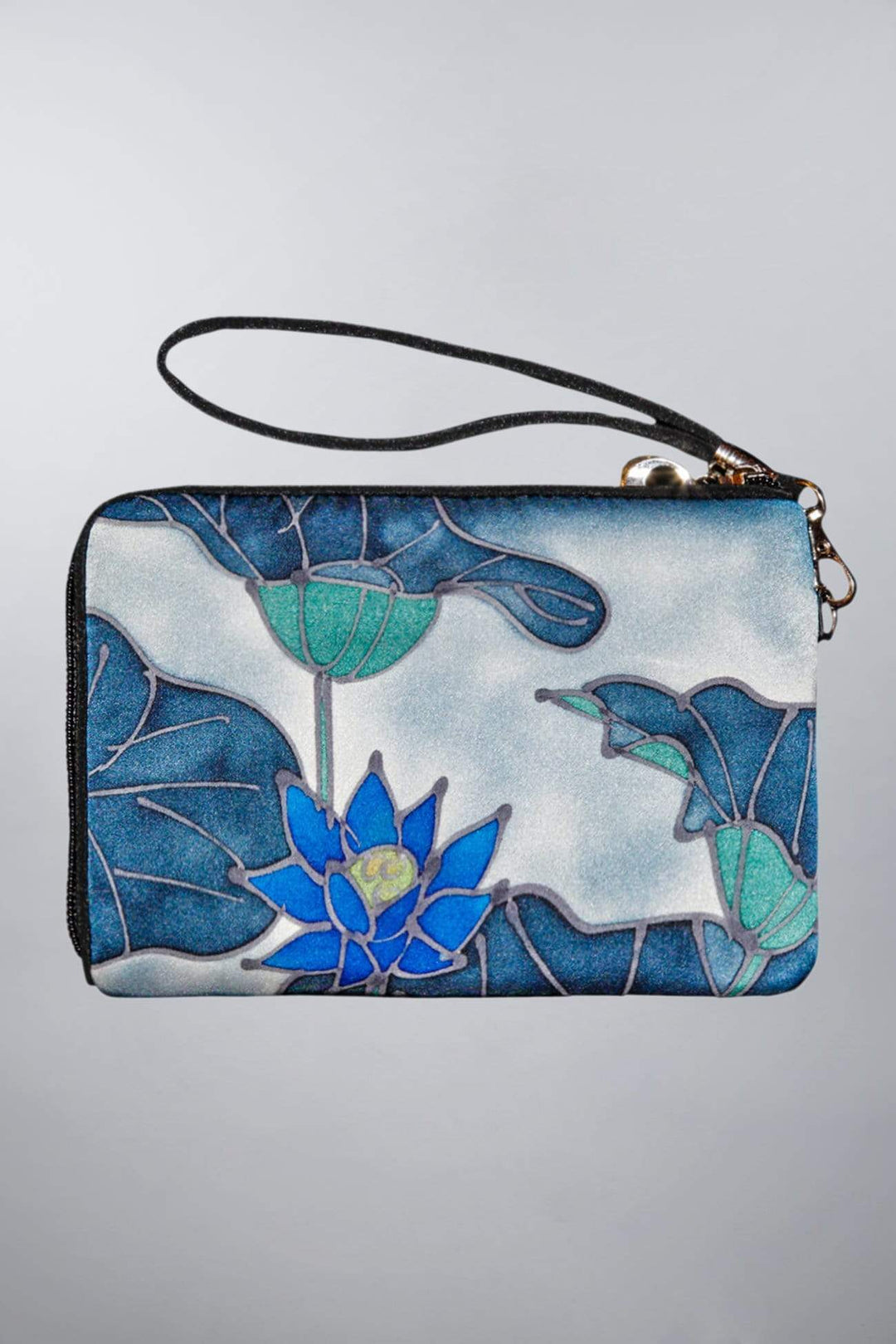 Hand Painted Silk Bag; Coin Purse Wallet w Strap - Blue Lotus Design –  Invisible World US
