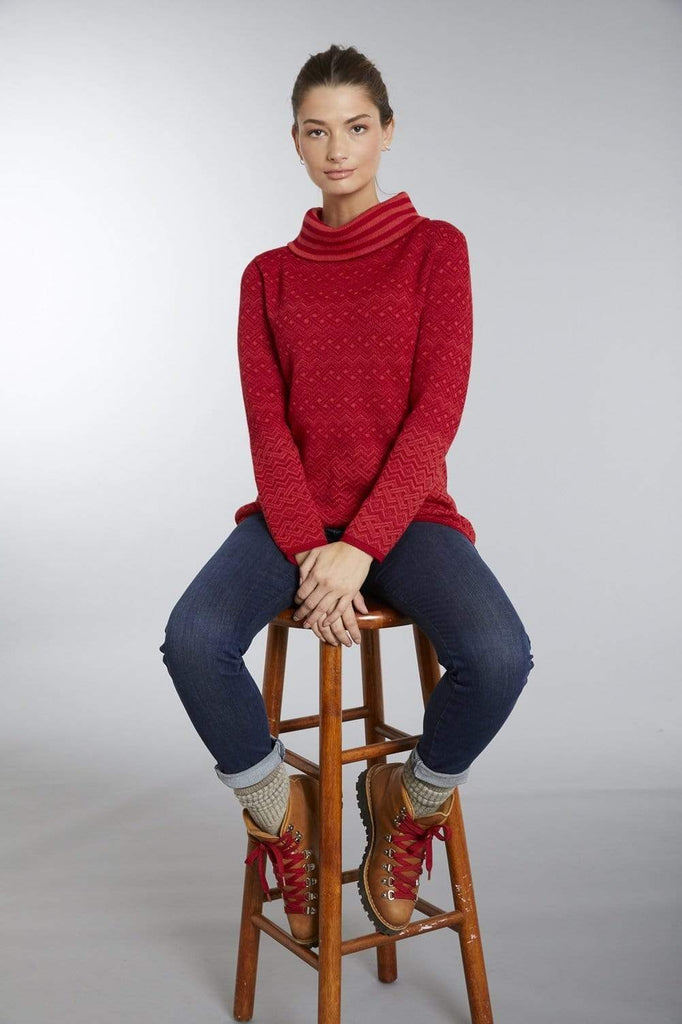 Invisible World Women's Pullover Isis Red Cowl Neck Baby Alpaca Sweater for Women