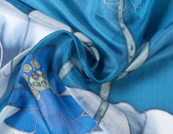 Hand Painted Silk Scarf for Women; Silk neck scarves - Blue Lotus ...