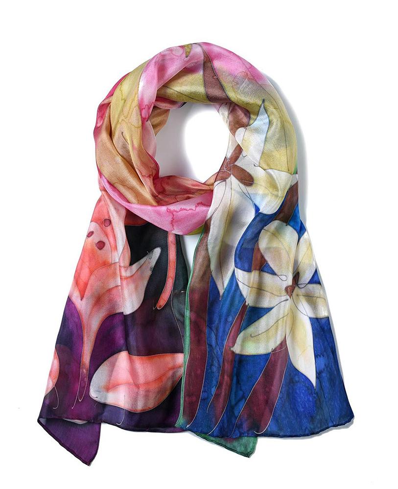 Invisible World Silk Scarves Long Hand Painted Silk Scarf - Daylilly