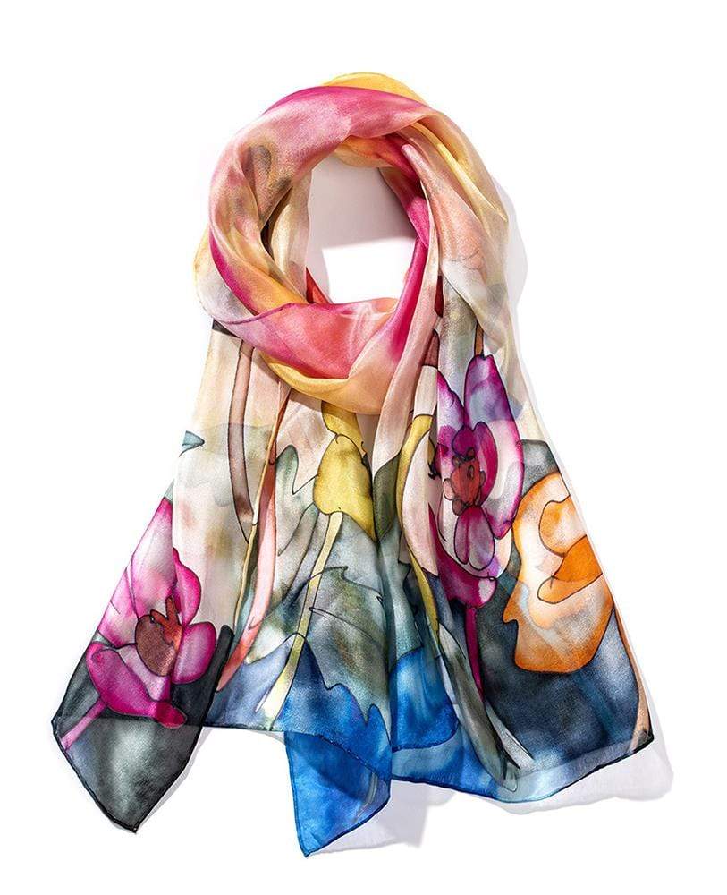 Invisible World Silk Scarves Long Hand Painted Silk Scarf - Poppy Garden