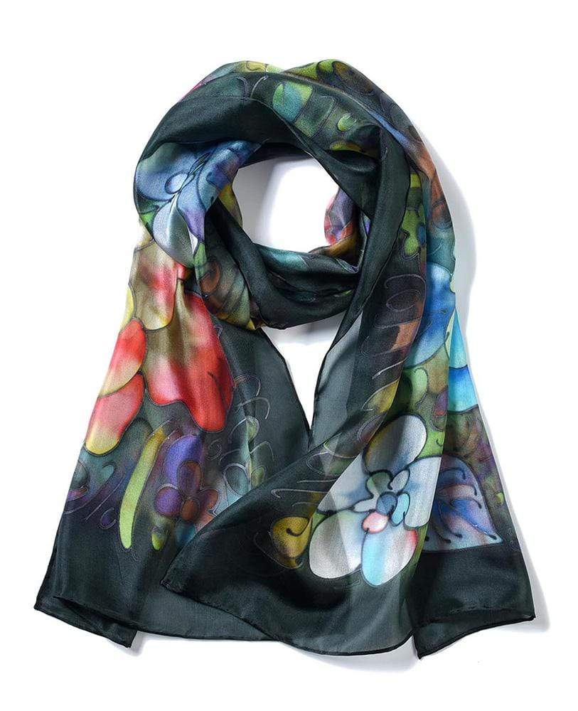 Invisible World Silk Scarves Long Hand Painted Silk Scarf - Suzy