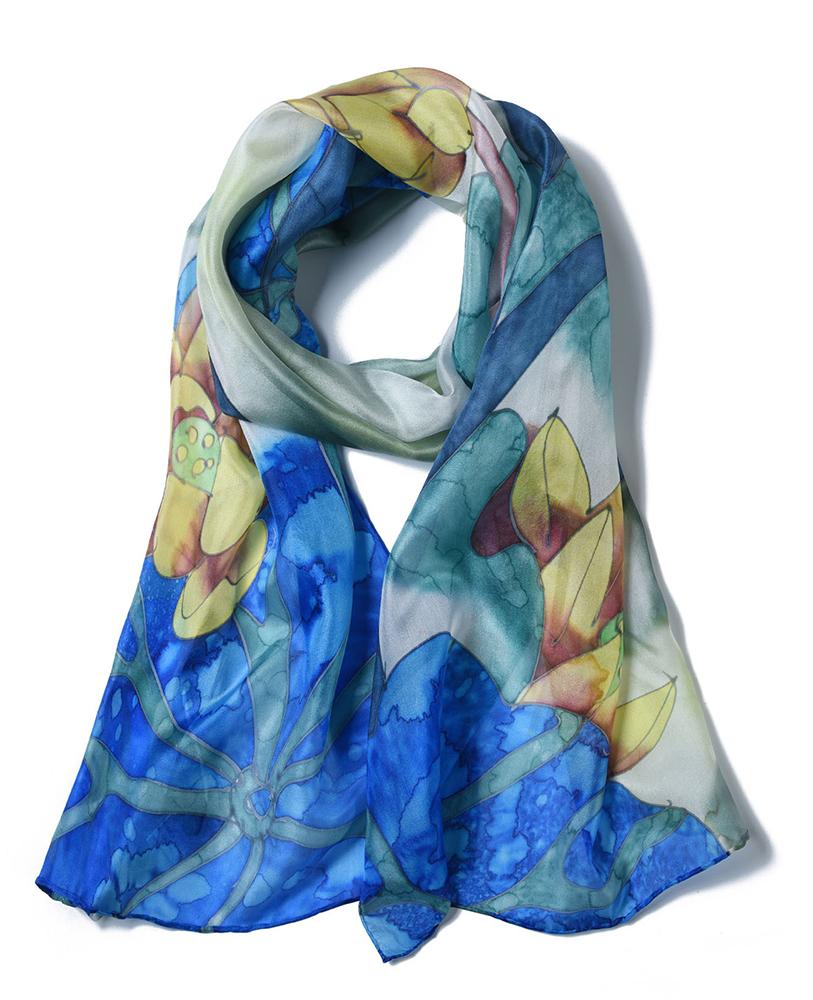 Invisible World Silk Scarves Long Hand Painted Silk Scarf - Water Garden