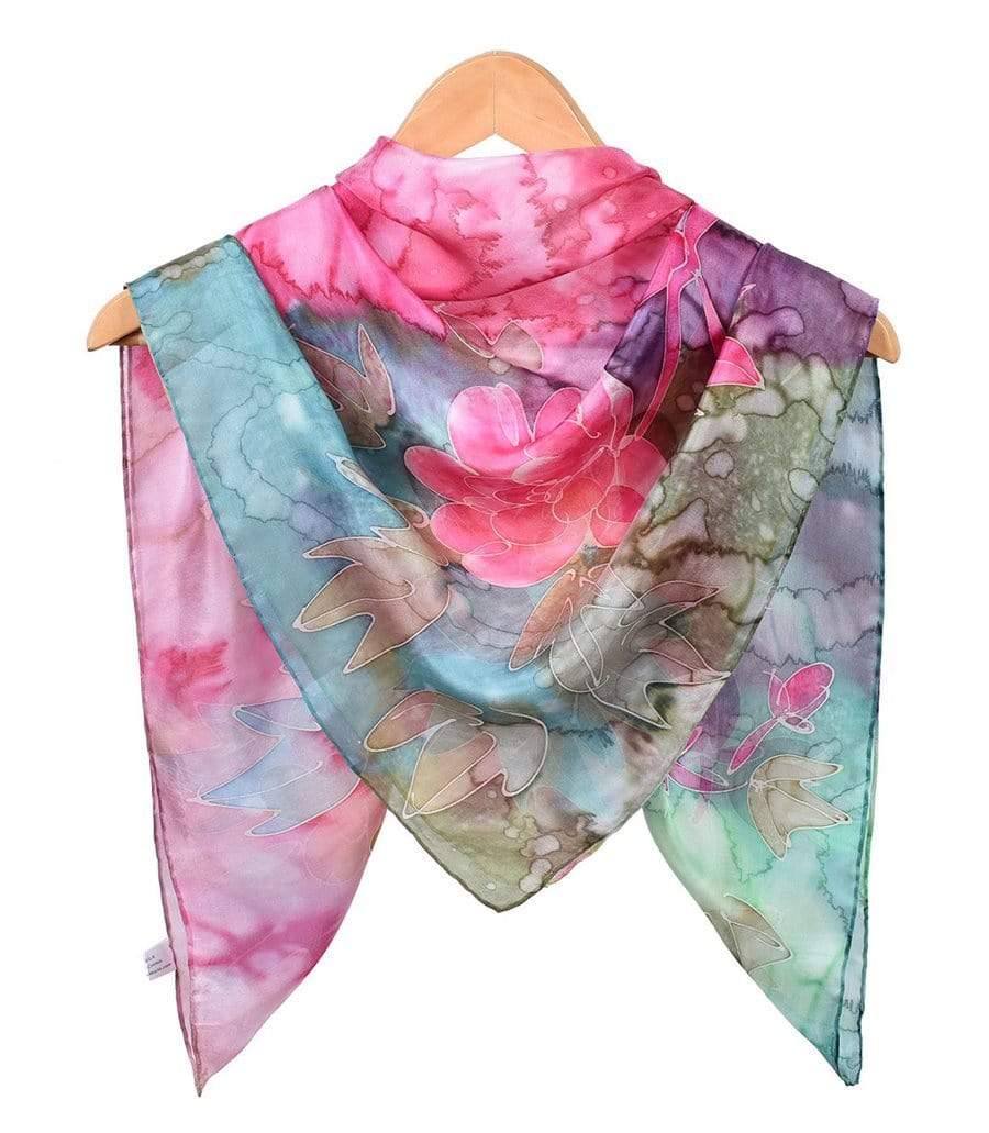 Hand painted silk scarf, flower 2024 silk square, silk chiffon scarf