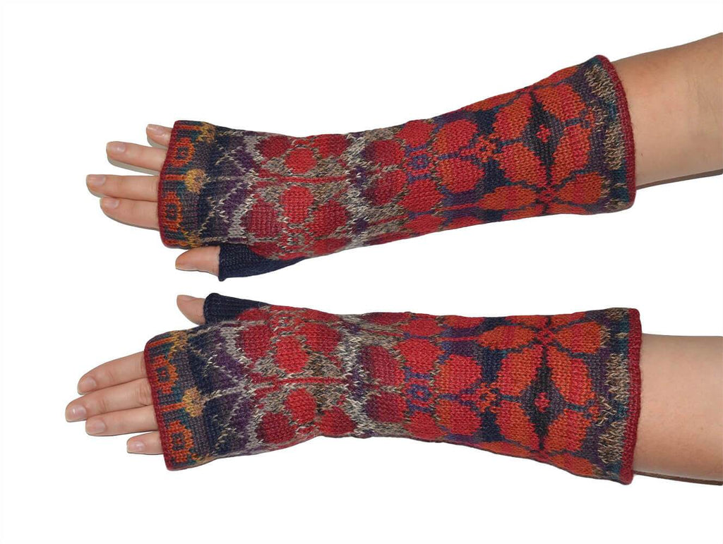 Invisible World Fingerless Gloves Summer Red Women's Fingerless Alpaca Gloves