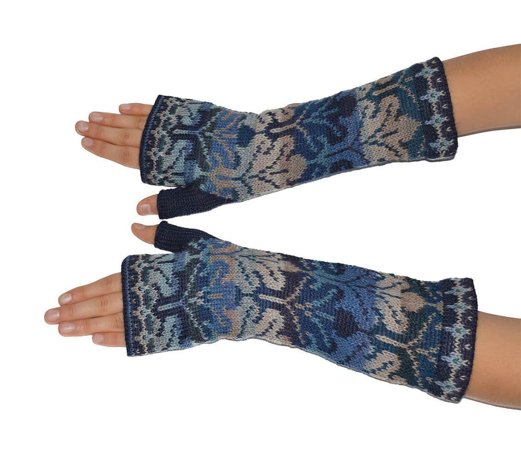 Invisible World Fingerless Gloves Winter Blue Women's Fingerless Alpaca Gloves