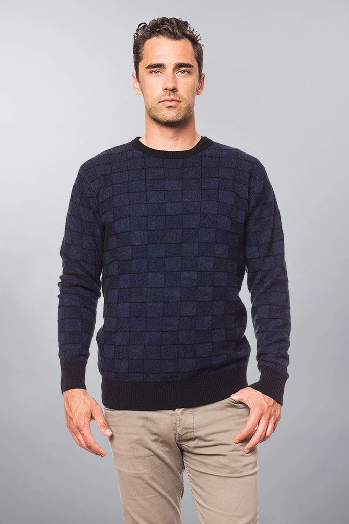 Shanghai Boomhan Discontinued Blue/Black / Med Windowpane Men's Cashmere Sweater