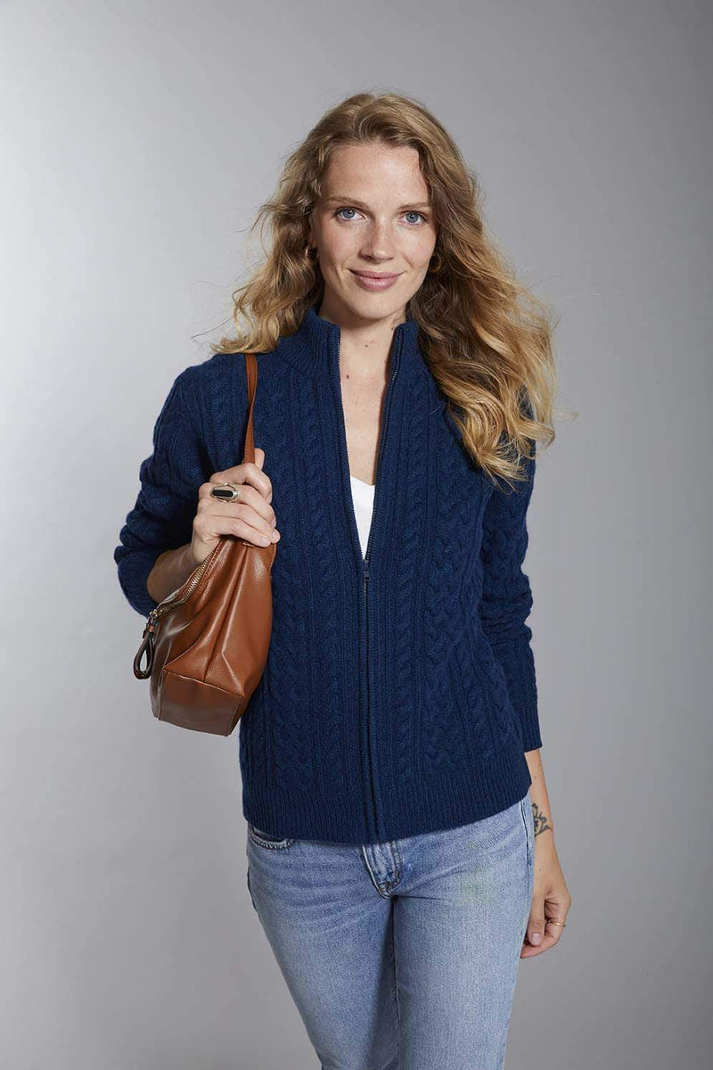 Women's Cable Knit Cashmere Cardigan Sweater - Premium Weight Full Zip –  Invisible World US